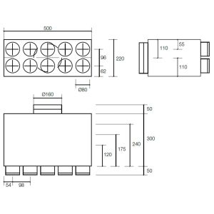 Rozdzielacz przelotowy dwurzędowy jednostronny fi 160 10 x 75 (5, 5)