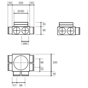 Rozdzielacz kątowy trójstronny fi 160 6 x 75 (2, 2, 2)