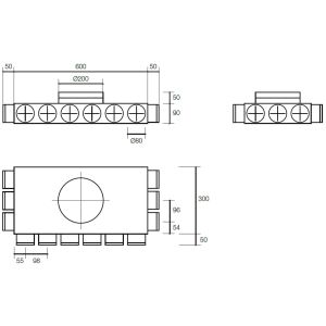 Rozdzielacz kątowy trójstronny fi 160 12 x 75 (3, 6, 3)